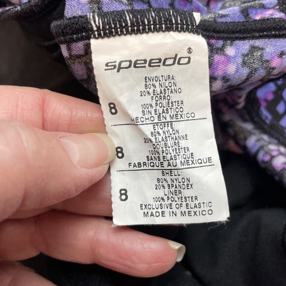 Speedo One Piece Surplice Swimsuit Womens 8 Purple Spotted Padded Bra Wrap - Picture 3 of 7